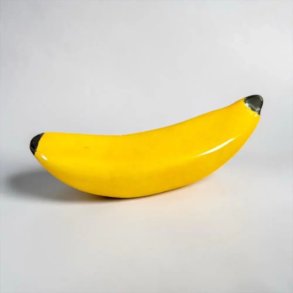1970s Banana Brooch Yellow Ceramic Fruit Pin Deadstock Kitsch Pop Art